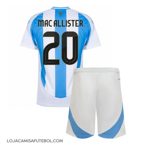 Camisa de Futebol Argentina Alexis Mac Allister #20 Equipamento Principal Infantil Copa America 2024 Manga Curta (+ Calças curtas)